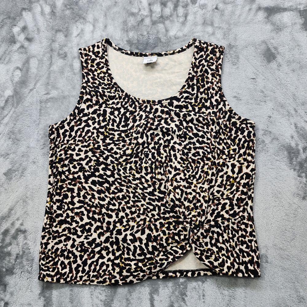 Cabi Top Women M Tan Black Leopard Print Knotty Tank Sleeveless Stretch Pullover